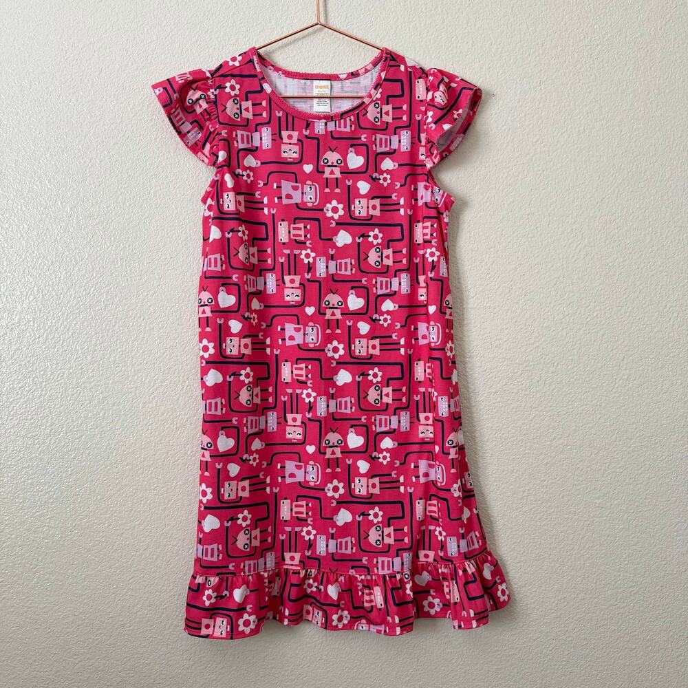 Gymboree girls pj pajama nightgown pink robot print